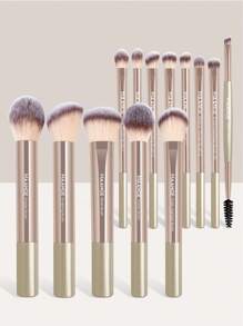 MAANGE 13pcs Professional Soft Long Aluminum Tube Makeup Brush Set,Soft Foundation Brush, Eyeshadow Brush, Eyebrow Brush, Blending Brush,Highlight Brush,Concealer Brush,Makeup Brush For Powder Liquid Cream,For Daily Use And Travel,Makeup Accessories Gifts For Friends ﻿ ﻿ ﻿ - 金色 - 查看 10
