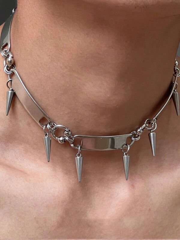 1 pieza Collar de acero de titanio con remache, collar de metal estilo punk para hombre y mujer, joyería de lujo de hip hop, accesorio unisex de calle