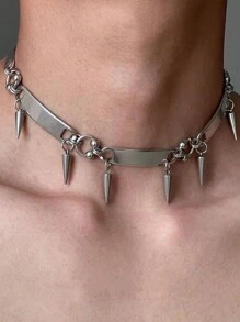 1 chiếc vòng cổ đinh tán bằng thép titan cho nam nữ phong cách Punk Vòng cổ kim loại trang sức Hip Hop sang trọng Phụ kiện đường phố Unisex - Bạc - Xem 2