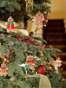 12 件 - 圣诞树姜饼人饰品、什锦塑料姜饼小雕像饰品、圣诞树挂饰、家居圣诞装饰 2024 圣诞礼物 2025 新年，圣诞节 - 彩色 - 查看 3