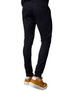 Men's Slim Fit Casual Tailored Twill Trousers With Knife Pocket And Built-In Pocket - màu đen - Xem 4