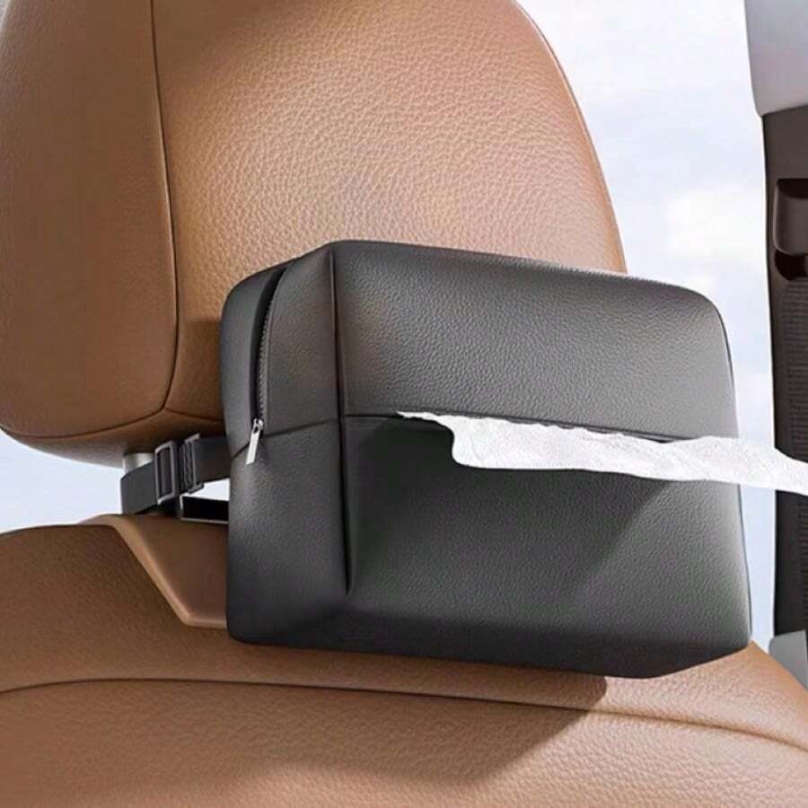 Car Seat Back Hanging Tissue Box, Multifunctional Storage Bag, Sun Visor Tissue Paper Holder, Unisex - Black - View 1