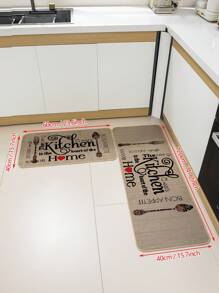 1pc Linen-Textured Kitchen Mat, Soft Diatomite Absorbent Doormat With Knife & Fork Pattern, Ultra-Thin Carpet For Kitchen, Dining Room