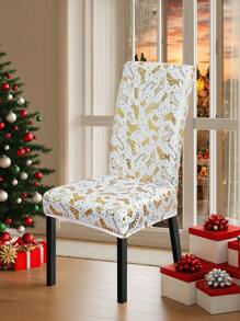 1 szt./4 szt./6 szt. Bardzo rozciągliwe pokrowce na krzesła z folii złotej na Boże Narodzenie, odpowiednie do kuchni, jadalni, na imprezy, odporne na kurz i brud dekoracyjne pokrowce na krzesła
