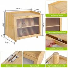 Bamboo Bread Box For Kitchen Counter, Double Layer Large Capacity Bread Storage Container Farmhouse Bread Box With Window, Black - 天然竹色 - 查看 4