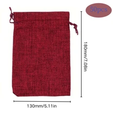 50 peças de sacos de estopa de 4" x 5,5" com cordões, sacos de juta vinho tinto, sacos de linho, sacos de pano de linho grosso, pequenos sacos de presente, adequados para joias, faça você mesmo, artesanato, casamento, festa, Natal