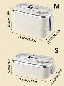 Bộ 3 hộp đựng cơm trưa bằng thép không gỉ 304 hình gấu trúc hoạt hình Giáng sinh, Hộp đựng cơm Bento hai lớp có lò vi sóng di động cho nhân viên văn phòng, Bộ đồ ăn, Đồ dùng học tập - Màu trắng sữa - Xem 13