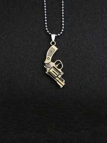 Retro-Style Pistol Revolver Gun Shaped Pendant Necklace - Stainless Steel Chain Jewelry For Men And Women