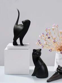 白/黑猫雕像摆件，北欧风格猫艺术雕塑家居装饰，树脂雕像办公室家居装饰工艺品室橱柜桌面书架，非常适合婚礼艺术装饰、母亲节礼物 - 彩色 - 查看 8