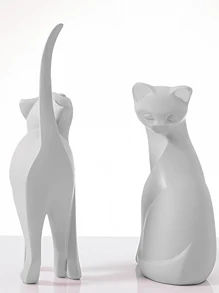 白/黑猫雕像摆件，北欧风格猫艺术雕塑家居装饰，树脂雕像办公室家居装饰工艺品室橱柜桌面书架，非常适合婚礼艺术装饰、母亲节礼物 - 彩色 - 查看 2