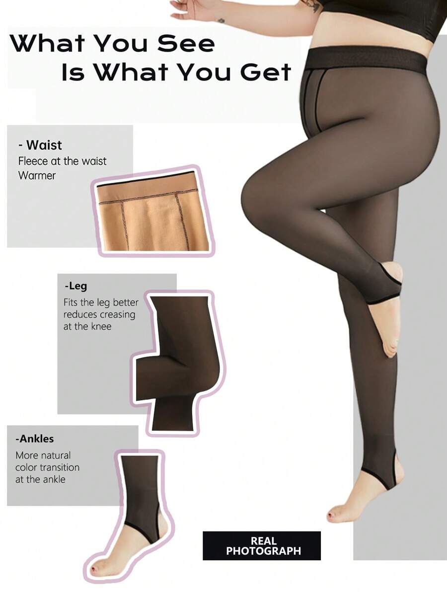 [1 pieza/Set] Medias opacas 200g con efecto lana para mujer con forro térmico, sin costuras, elásticas y adelgazantes, para usarse como pantalones en otoño e invierno