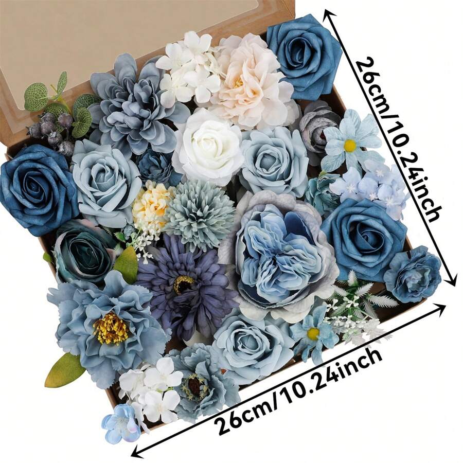 Artificial Flowers Combo Box Set Dusty Blue Flowers Fake Wedding