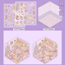3D 装饰性 DIY 贴纸、贴纸、手册贴纸 可视化 3D 堆叠三维房屋手账贴纸，适用于小房子场景、DIY 工艺品和日记，无需切割 - 彩色 - 查看 15