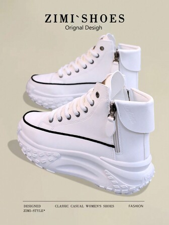 1 par kvinnor flerfärgade fritids-/sportlöparskor, rund tå, snörning, vattentäta, höga stövlar för höst/vinter