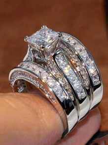 3 Pcs/Set Luxury 925 Sterling Silver Cubic Zirconia Rings Wedding Jewelry For Women Fine Jewelry Valentine's Day Gift - 1# - View 14