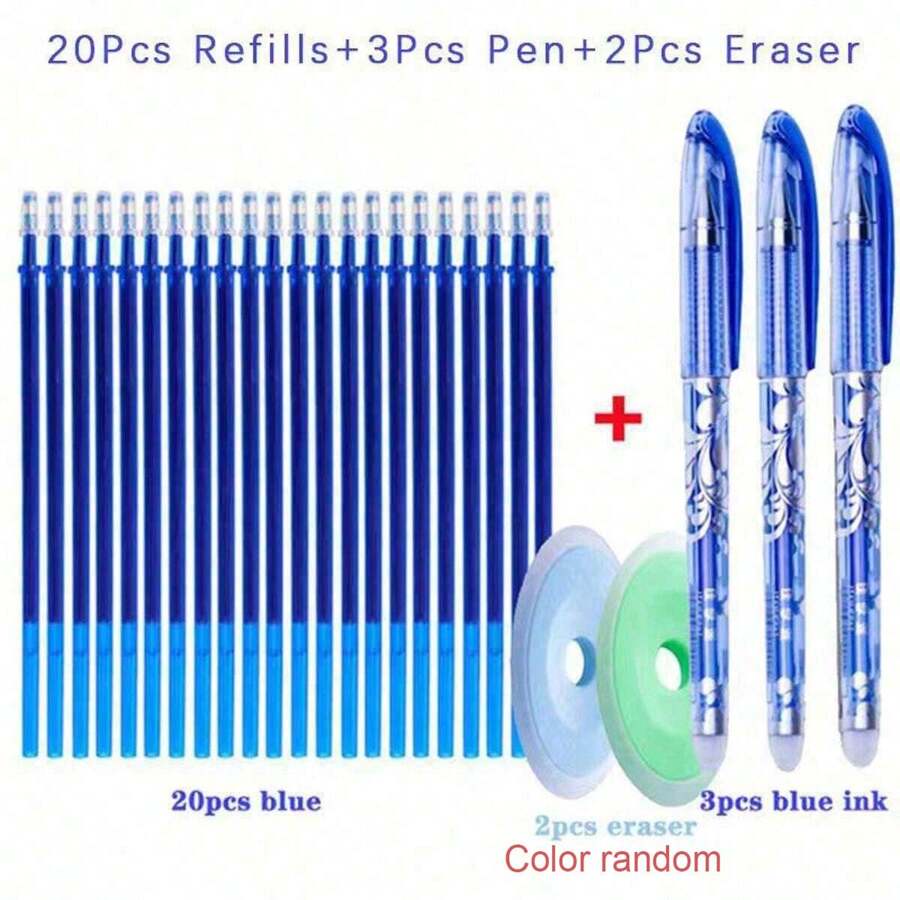 1set 25pcs Blue Friction Erasable Rollerball Pen Refills Back To School - Blue - View 1