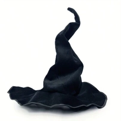 黑色天鹅绒女巫帽，万圣节必备 - 时尚角色扮演配饰，带扫帚造型，完美适用于化妆舞会和主题活动，无需电池