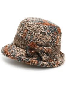 Elegante sombrero tipo balde con decoración de lazo y bloques de color, sombrero tipo balde casual para exteriores, deportes, cálido y cortavientos con ala ancha, sombrero mini para fiesta en invierno y otoño - Multicolor - Ver 13