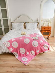 1 chiếc chăn mềm mại họa tiết nụ cười, chăn hai mặt mềm mại thoải mái, thích hợp cho ghế sofa, giường và du lịch, quà tặng ngày lễ đa chức năng - đôi màu trắng - Xem 3