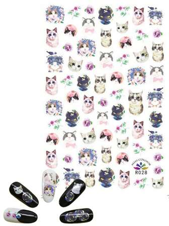 1pc Cat Print Nail Art/Planner/Phone Case Decorative Stickers