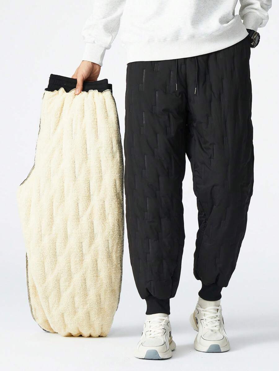 大码保暖内衬休闲裤，带袖口，保暖大码，适合秋冬穿着 - 黑色 - 查看 1