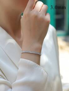 1件莫桑石925纯银女士手链，奢华时尚礼物，适合母亲节、情人节、婚礼、周年纪念日、生日等场合。 - 銀色 - 查看 5