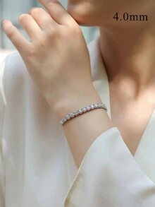 1件莫桑石925纯银女士手链，奢华时尚礼物，适合母亲节、情人节、婚礼、周年纪念日、生日等场合。 - 銀色 - 查看 8