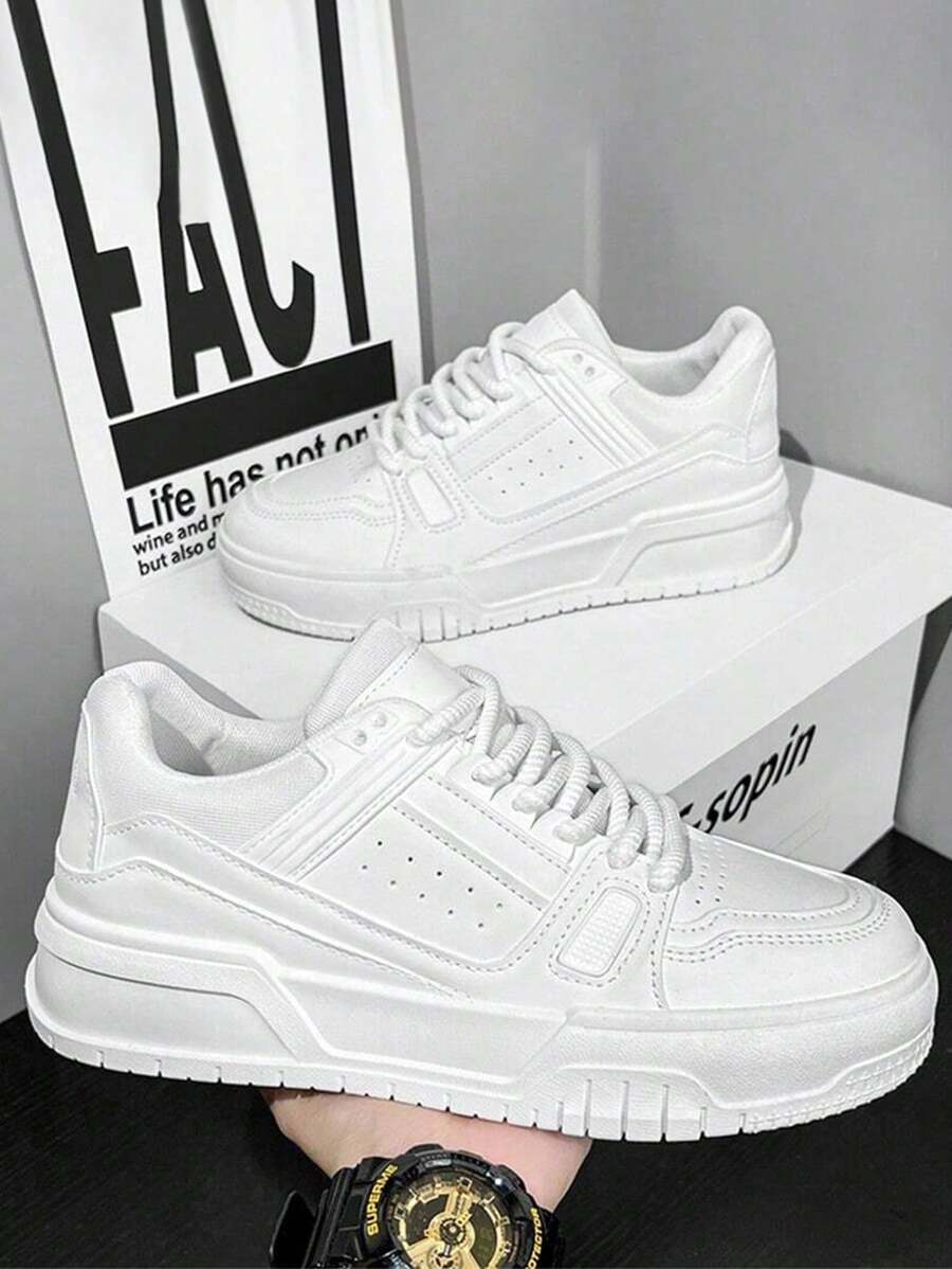 Zapatos De Tenis Blancos Hombre Casuales De Suela Gruesa Para Hombre. Zapatos Casuales De Suela Gruesa, Zapatillas Deportivas Casuales Versátiles Al Aire Libre. Zapatos Blancos De Gran Tamaño, Tenis Blancos, Tenis Negro. Zapatos Blancos Mujer. - Blanco - Ver 1