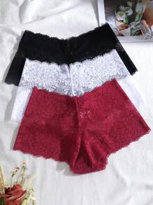 3 件套纯色蝴蝶结蕾丝装饰时髦内裤，性感浪漫女式设计 - 彩色 - 查看 2