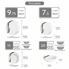 VEWEET 18 Pieces Porcelain Dinnerware Set, Squircle Plate, White Set With Black Lines, Ceramic Decal, Dinner Plate, Dessert Plate And Soup Plate For 6 Person - White - View 3