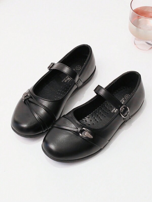 1 Pair Girls Flower Girl Princess Shoes, Slip-On School Party Dress Shoes, Low Heel Mary Jane Flat Ballet Shoes For Party Wedding