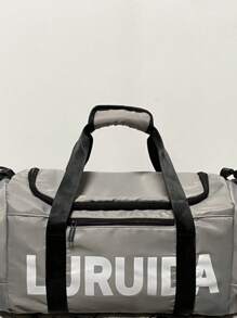 Minimalist Lightweight Handbag, Dorm Storage Bag, Solid Color Large Capacity Letter Print Travel Shoulder Bag With Padding