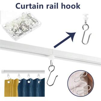 20/40/60 Pairs Curtain Track Hook, Bathroom S-Shaped Metal Hook, Easy To Install Curtain Accessories Combination