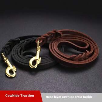 125cm Full Grain Leather Dog Leash With Pure Copper Hook, Durable And Soft Leash For Medium & Large Dogs, Fashionable