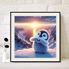 1pc Energetic Penguin Diamond Painting Kit, 5D Full Round Diamond Art, DIY Home Room Decor Embroidery Craft Set