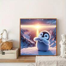 1pc Energetic Penguin Diamond Painting Kit, 5D Full Round Diamond Art, DIY Home Room Decor Embroidery Craft Set