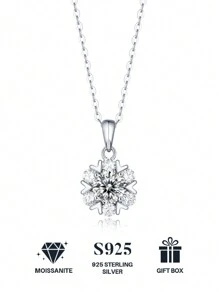1pc Moissanite 925 Sterling Silver Necklace Pendant Women Choker Chain, Mother's Day, Valentine's Day, Engagement, Wedding, Anniversary, Birthday Gift