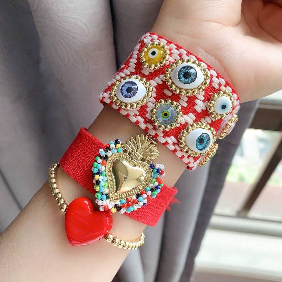 1 chiếc, Vòng tay đèn lồng mắt quỷ mạ vàng 18k cho phụ nữ Trang sức thời trang Trái tim tình yêu Trang sức Valentine, Mẹ, Mẹ, Ngày của Mẹ, Quà tặng - Vòng tay quyến rũ - Xem 1