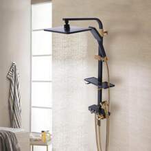 YUNRUX 3 Speed Shower Faucet Fitting Shower Set Shower Fitting Thermostat Shower System Black Gold Mixer Tap Bathroom Shower Water Supply Wall Mounting Shower Set Hand Shower