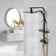 YUNRUX 3 Speed Shower Faucet Fitting Shower Set Shower Fitting Thermostat Shower System Black Gold Mixer Tap Bathroom Shower Water Supply Wall Mounting Shower Set Hand Shower