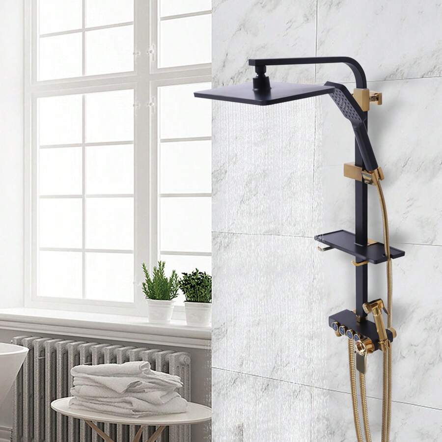 YUNRUX 3 Speed Shower Faucet Fitting Shower Set Shower Fitting Thermostat Shower System Black Gold Mixer Tap Bathroom Shower Water Supply Wall Mounting Shower Set Hand Shower