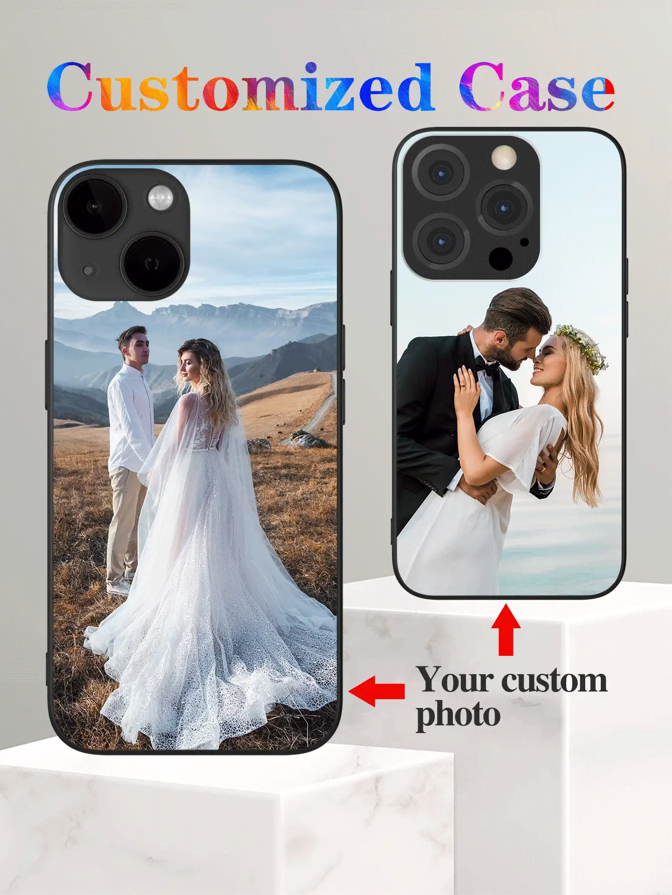Customizable Wedding Photo Phone Case, Matte Black Soft Full Coverage Phone Protective Cover Compatible With Samsung A14/A52s, XR, 11, 13,Season Picks,2025phonecase - Black - View 2