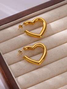 1對不銹鋼心形圓耳環