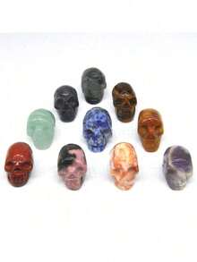10Pcs/Set Skull Statue Natural Stones Carved Healing Crystals Ornament Reiki Witchcraft Supplies Gemstone Halloween Decor - 藍色方鈉石 - 查看 2