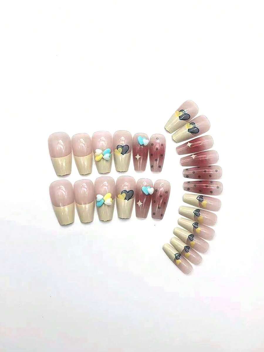 New Cream Yellow Graffiti Contrast Color Heart Nail File & Double Sided