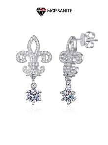 LOVESSOM A Pair Of S925 Sterling Silver Moissanite Earrings, Cocktail Crown Style, Classic Elegant, Suitable For Daily Wear, Travel, Date, Dinner Gift, Anniversary, Birthday, Wedding, Proposal Jewelry Gift, Christmas, Halloween, Thanksgiving Gift - Silver - View 11
