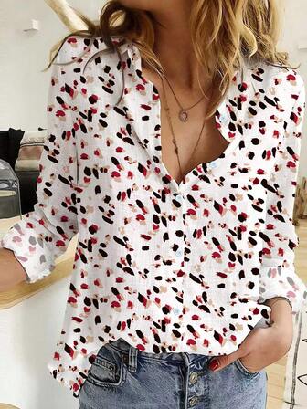 Camisa casual estampada para mujer - Con cierre delantero con botones, mangas largas y cuello - Ropa elegante y cómoda para uso versátil