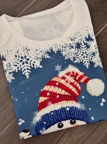 Sweat-shirt à manches longues avec graphique bonhomme de neige mode grande taille, automne/hiver