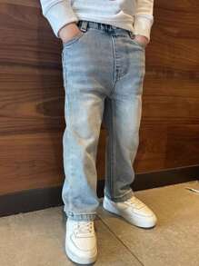 Tween Boys Embroidered Pocket Stretch Denim Jeans - Light Wash - View 2