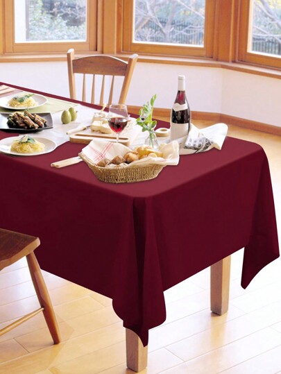 1pc Wine Red Solid Polyester Tablecloth, Suitable For Christmas, Restaurants, Dining Tables, Coffee Tables, Home Decor, Weddings, Birthday Parties